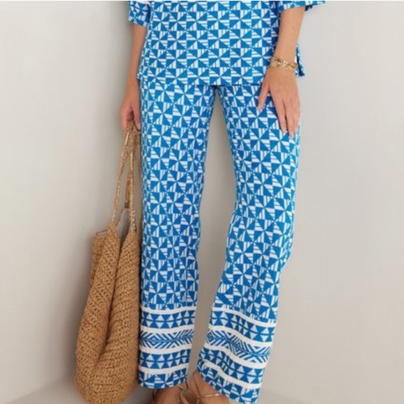SOFT SURROUNDINGS Narah Knit Pull On Palazzo Pants in Blue White Geo Size 2 X - Picture 7 of 8